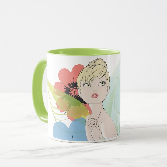 Tinker Bell Sketch With Cosmos Flowers Mug (Front Left)