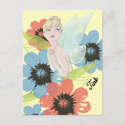 Tinker Bell Sketch With Cosmos Flowers Postcard