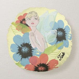 Tinker Bell Sketch With Cosmos Flowers Round Pillow