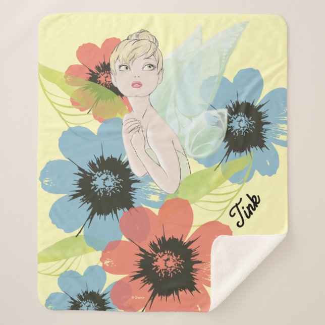 Tinker Bell Sketch With Cosmos Flowers Sherpa Blanket (Front)