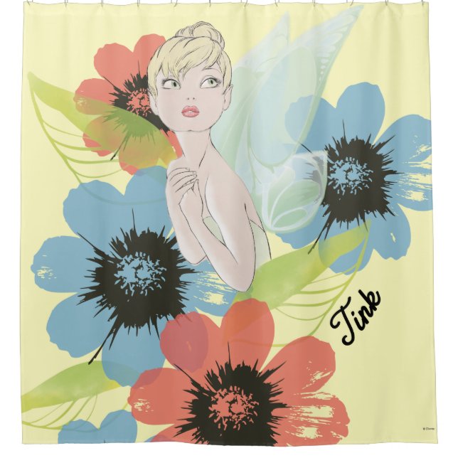 Tinker Bell Sketch With Cosmos Flowers Shower Curtain (Front)