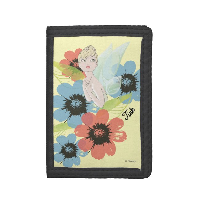 Tinker Bell Sketch With Cosmos Flowers Tri-fold Wallet (Front Vertical)