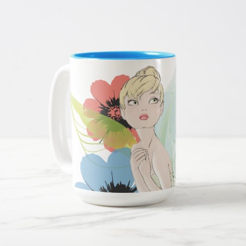 Tinker Bell Sketch With Cosmos Flowers Two_Tone Coffee Mug