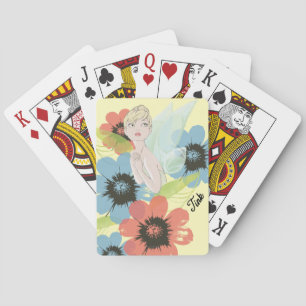 Tinker Bell Sketch With Flowers Playing Cards
