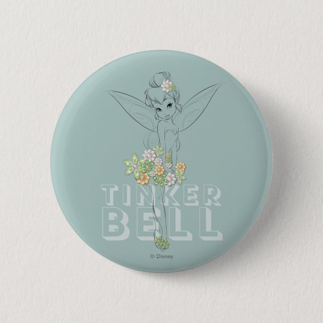 Tinker Bell Sketch With Jewel Flowers Button (Front)