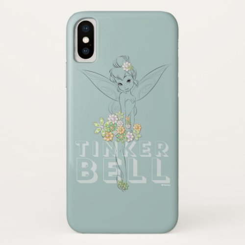 Tinker Bell Sketch With Jewel Flowers iPhone X Case