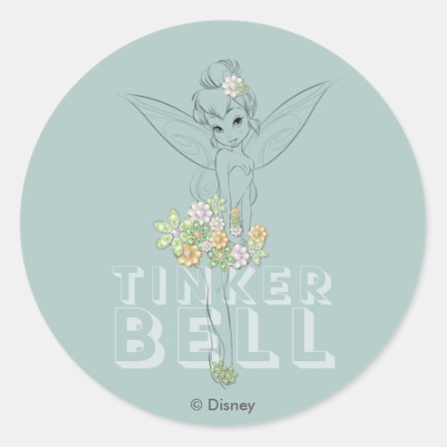 Tinker Bell Sketch With Jewel Flowers Classic Round Sticker