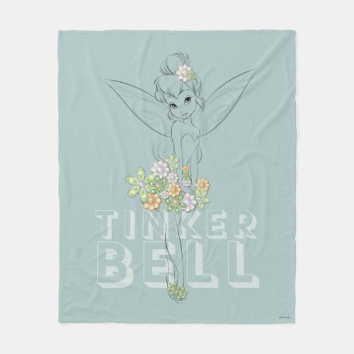 Tinker Bell Sketch With Jewel Flowers Fleece Blanket