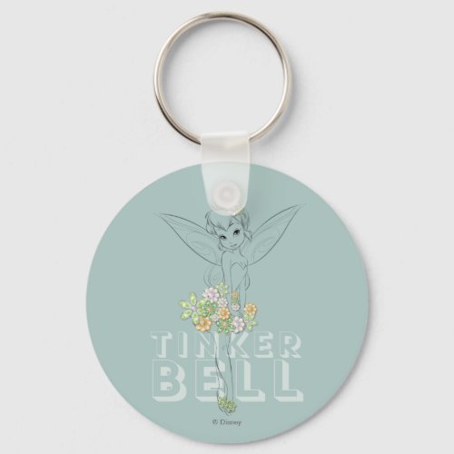 Tinker Bell Sketch With Jewel Flowers Keychain