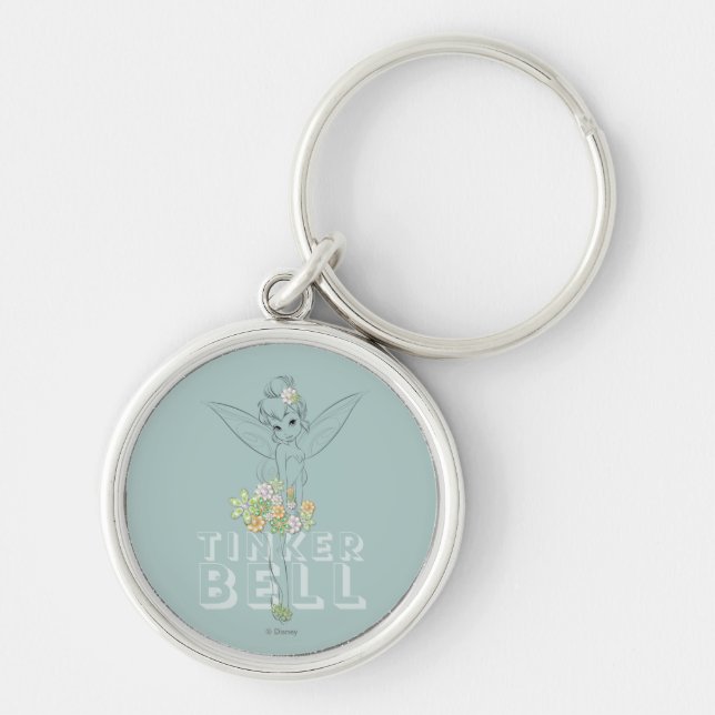 Tinker Bell Sketch With Jewel Flowers Keychain (Front)