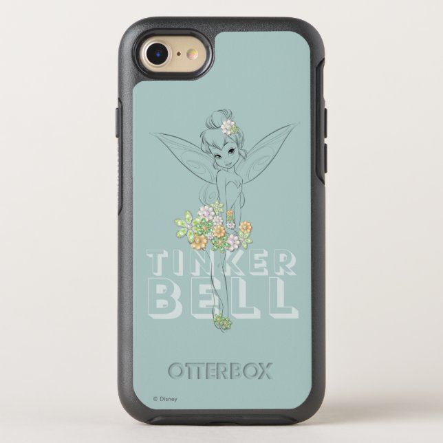 Tinker Bell Sketch With Jewel Flowers Otterbox iPhone Case (Back)