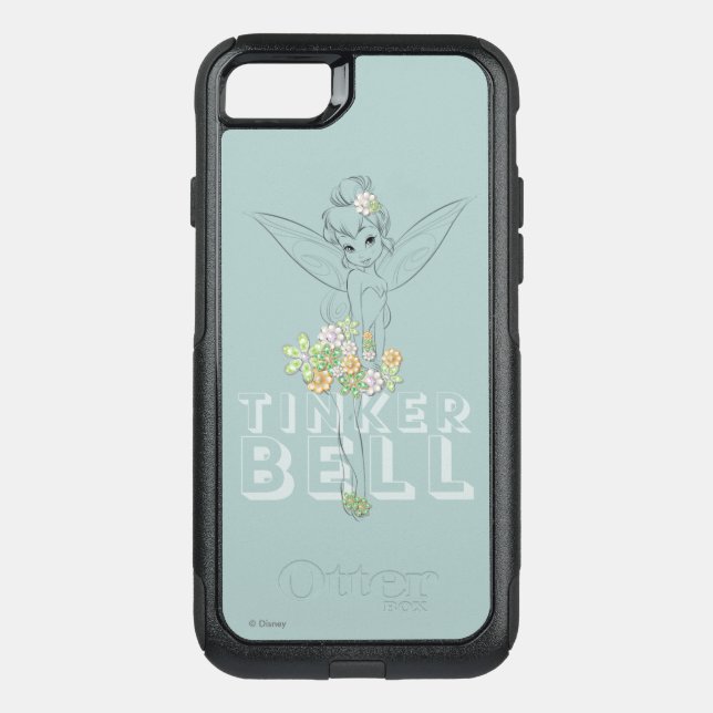 Tinker Bell Sketch With Jewel Flowers Otterbox iPhone Case (Back)