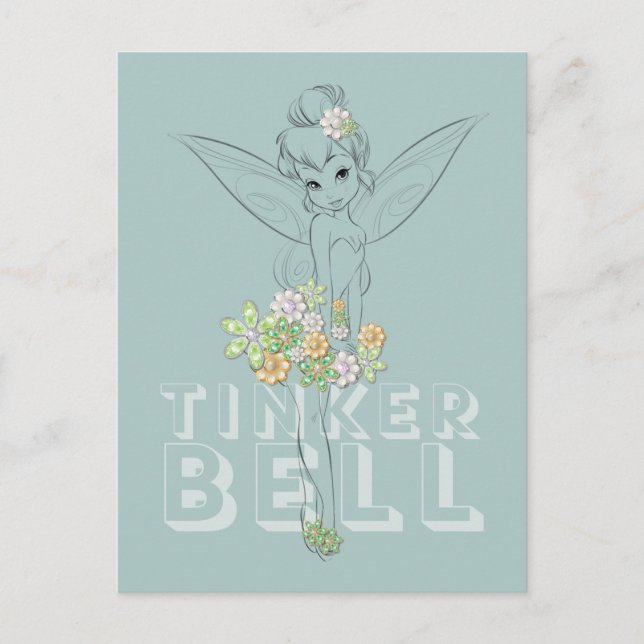 Tinker Bell Sketch With Jewel Flowers Postcard (Front)