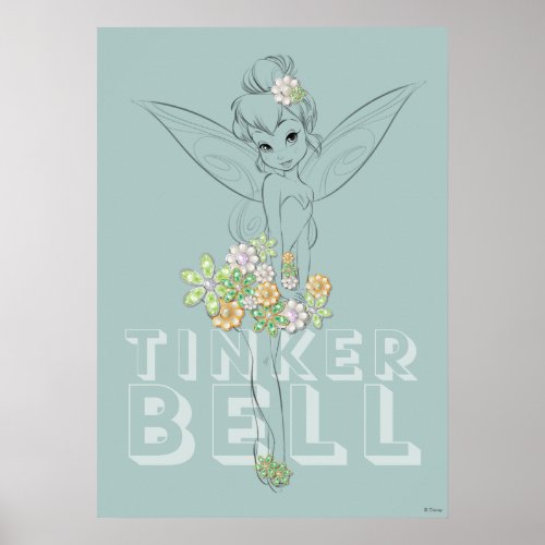 Tinker Bell Sketch With Jewel Flowers Poster