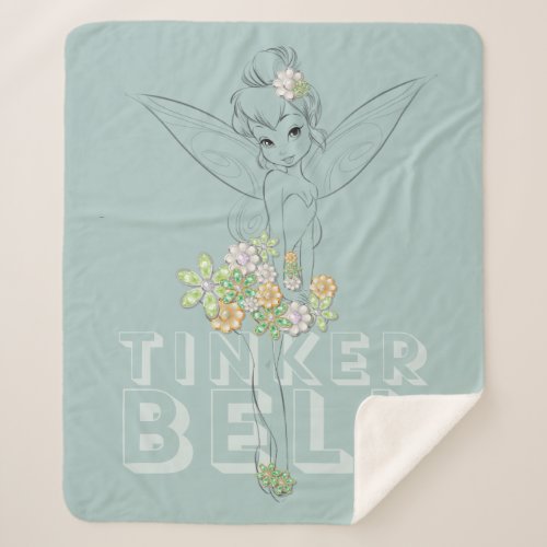 Tinker Bell Sketch With Jewel Flowers Sherpa Blanket