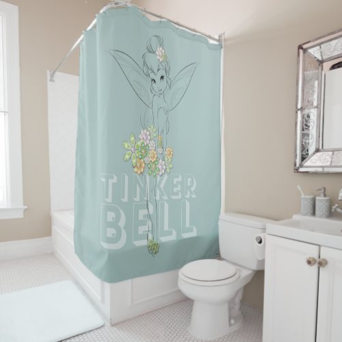 Tinker Bell Sketch With Jewel Flowers Shower Curtain