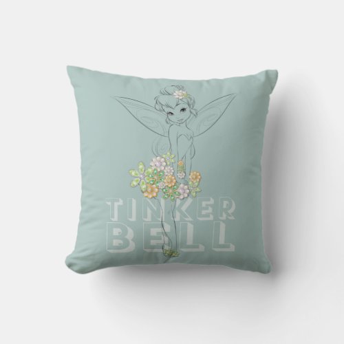 Tinker Bell Sketch With Jewel Flowers Throw Pillow