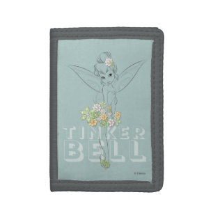 Tinker Bell Sketch With Jewel Flowers Tri-fold Wallet