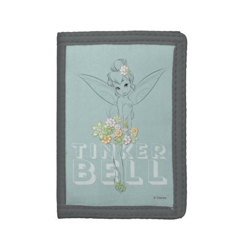 Tinker Bell Sketch With Jewel Flowers Trifold Wallet