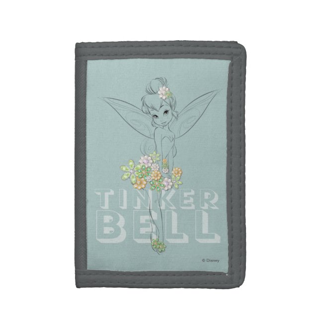 Tinker Bell Sketch With Jewel Flowers Trifold Wallet (Front Vertical)