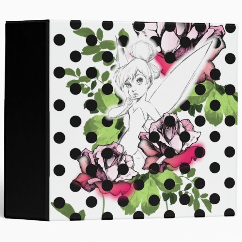 Tinker Bell Sketch With Roses and Polka Dots 3 Ring Binder