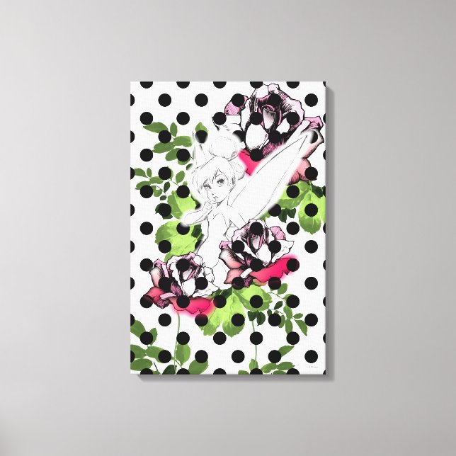 Tinker Bell Sketch With Roses and Polka Dots Canvas Print (Front)