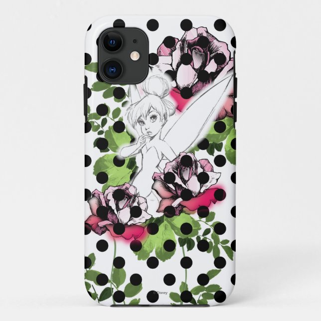 Tinker Bell Sketch With Roses and Polka Dots Case-Mate iPhone Case (Back)