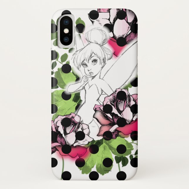 Tinker Bell Sketch With Roses and Polka Dots Case-Mate iPhone Case (Back)