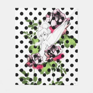 Tinker Bell Sketch With Roses and Polka Dots Fleece Blanket