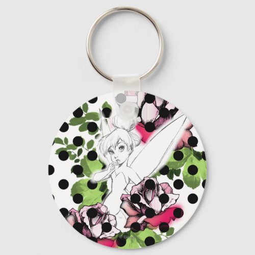 Tinker Bell Sketch With Roses and Polka Dots Keychain