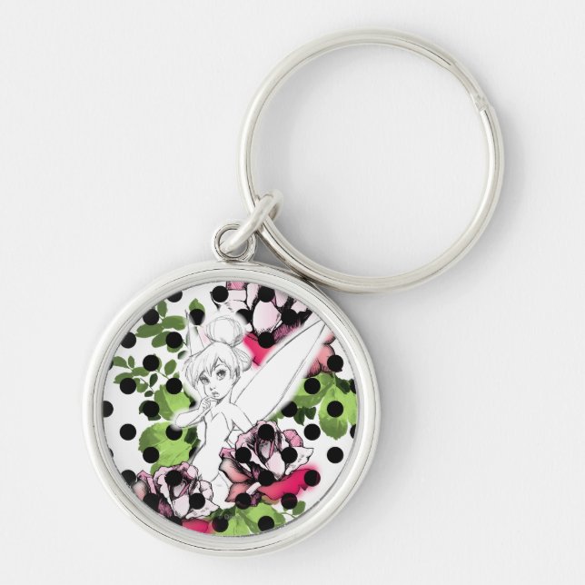Tinker Bell Sketch With Roses and Polka Dots Keychain (Front)