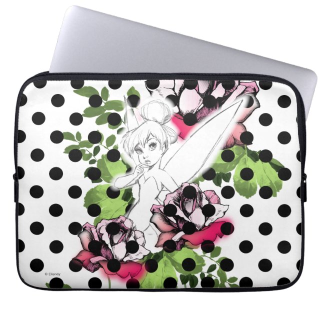 Tinker Bell Sketch With Roses and Polka Dots Laptop Sleeve (Front)