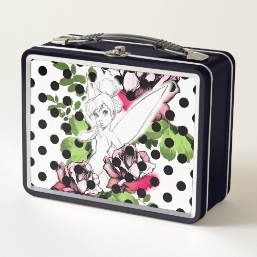 Tinker Bell Sketch With Roses and Polka Dots Metal Lunch Box