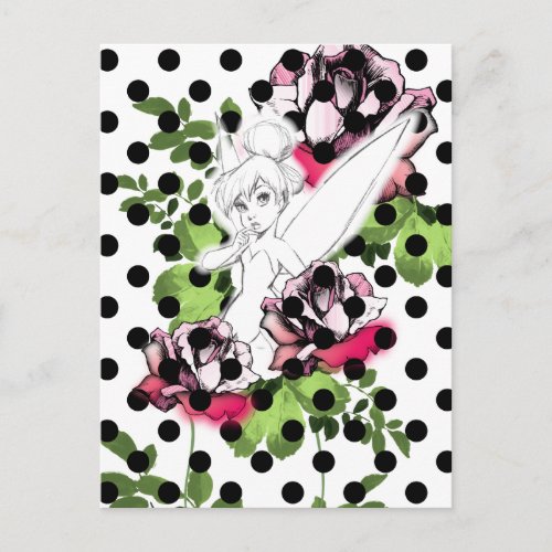 Tinker Bell Sketch With Roses and Polka Dots Postcard