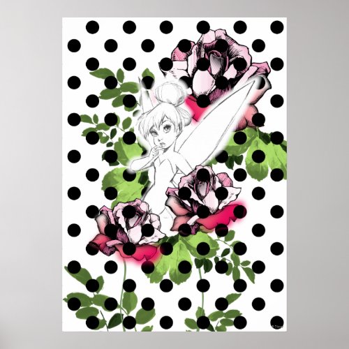 Tinker Bell Sketch With Roses and Polka Dots Poster