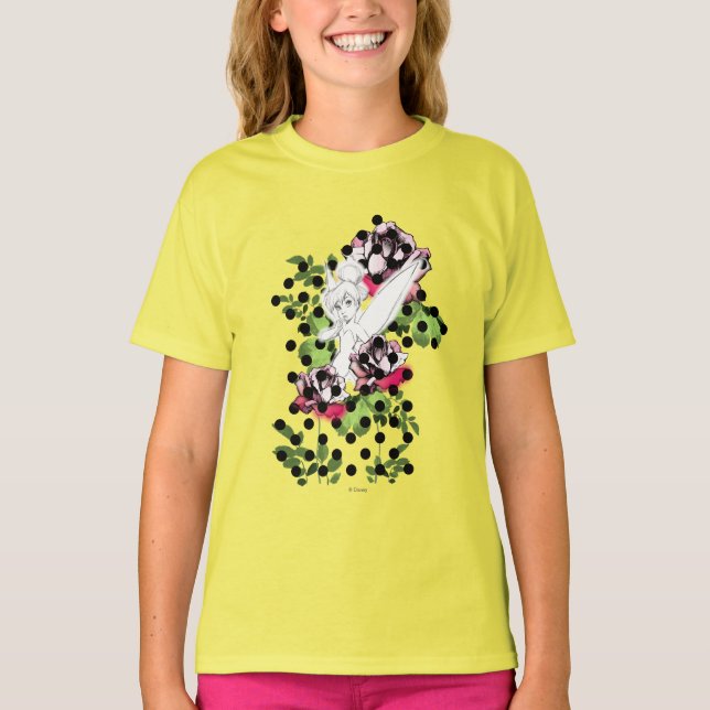 Tinker Bell Sketch With Roses and Polka Dots T-Shirt (Front)