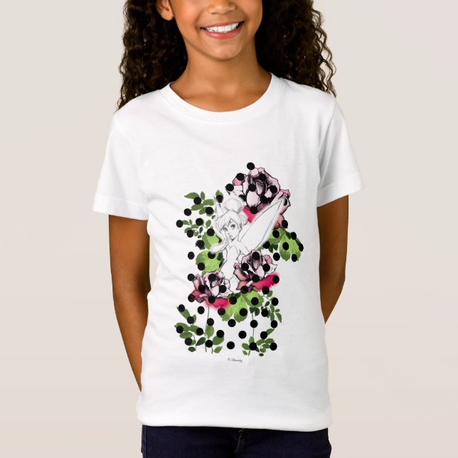 Tinker Bell Sketch With Roses and Polka Dots T-Shirt (Front)