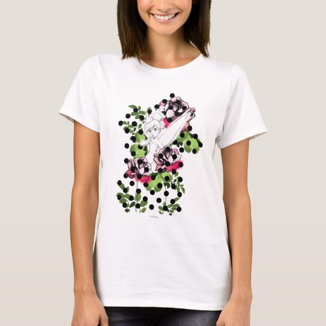 Tinker Bell Sketch With Roses and Polka Dots T-Shirt (Front)