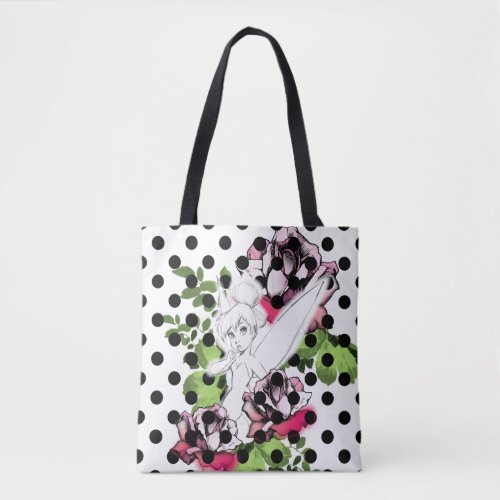 Tinker Bell Sketch With Roses and Polka Dots Tote Bag