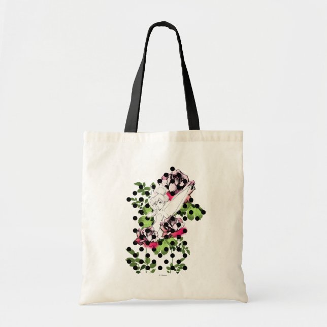 Tinker Bell Sketch With Roses and Polka Dots Tote Bag (Front)