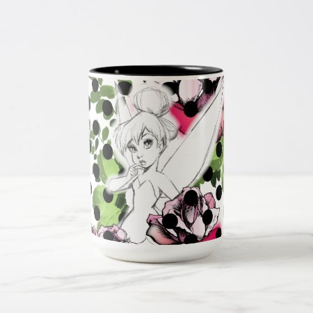 Tinker Bell Sketch With Roses And Polka Dots Two-tone Coffee Mug