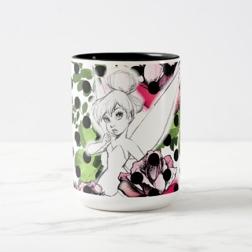Tinker Bell Sketch With Roses and Polka Dots Two_Tone Coffee Mug