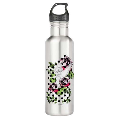 Tinker Bell Sketch With Roses and Polka Dots Water Bottle