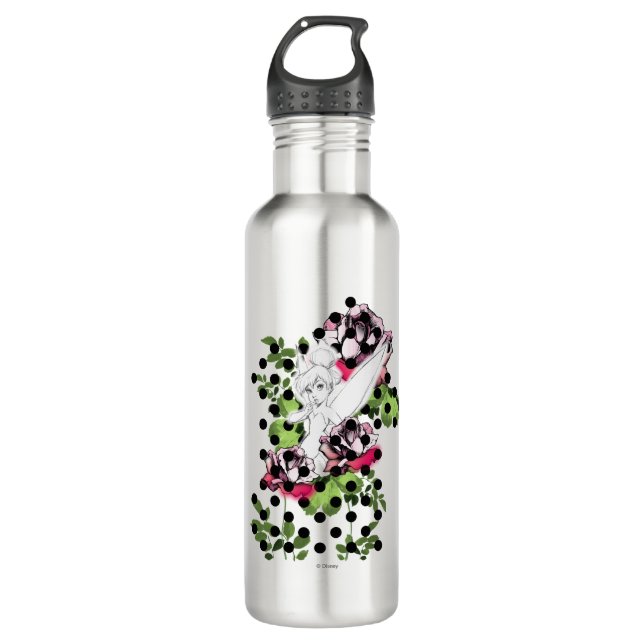 Tinker Bell Sketch With Roses and Polka Dots Water Bottle (Front)