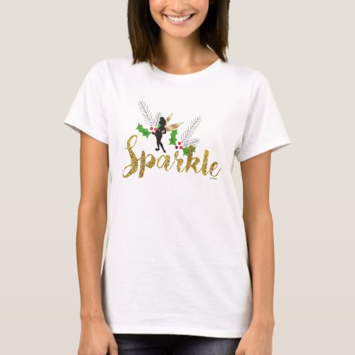 Tinker Bell | Tinker Bell Christmas Sparkle T-Shirt - Tinker Bell poses for Christmas with holly and golden sparkles.