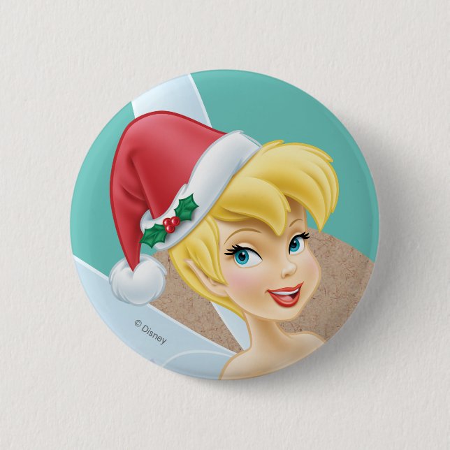 Tinker Bell | Tinker Bell In Santa Hat Pinback Button (Front)
