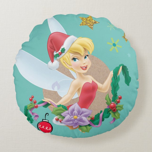 Tinker Bell | Tinker Bell In Santa Hat Round Pillow (Front)