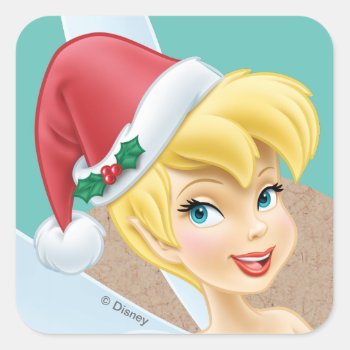 Tinker Bell | Tinker Bell In Santa Hat Square Sticker by tinkerbell at Zazzle