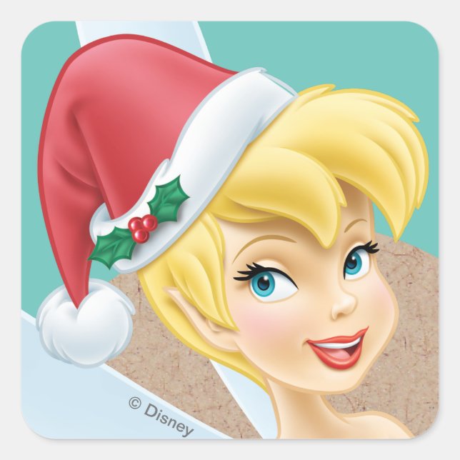 Tinker Bell | Tinker Bell In Santa Hat Square Sticker (Front)