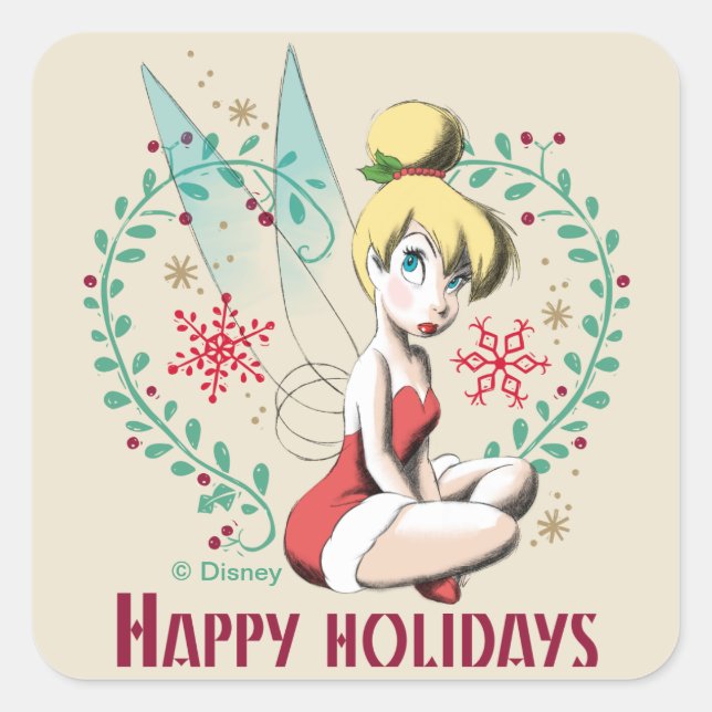 Tinker Bell | Vintage Happy Holidays Square Sticker (Front)